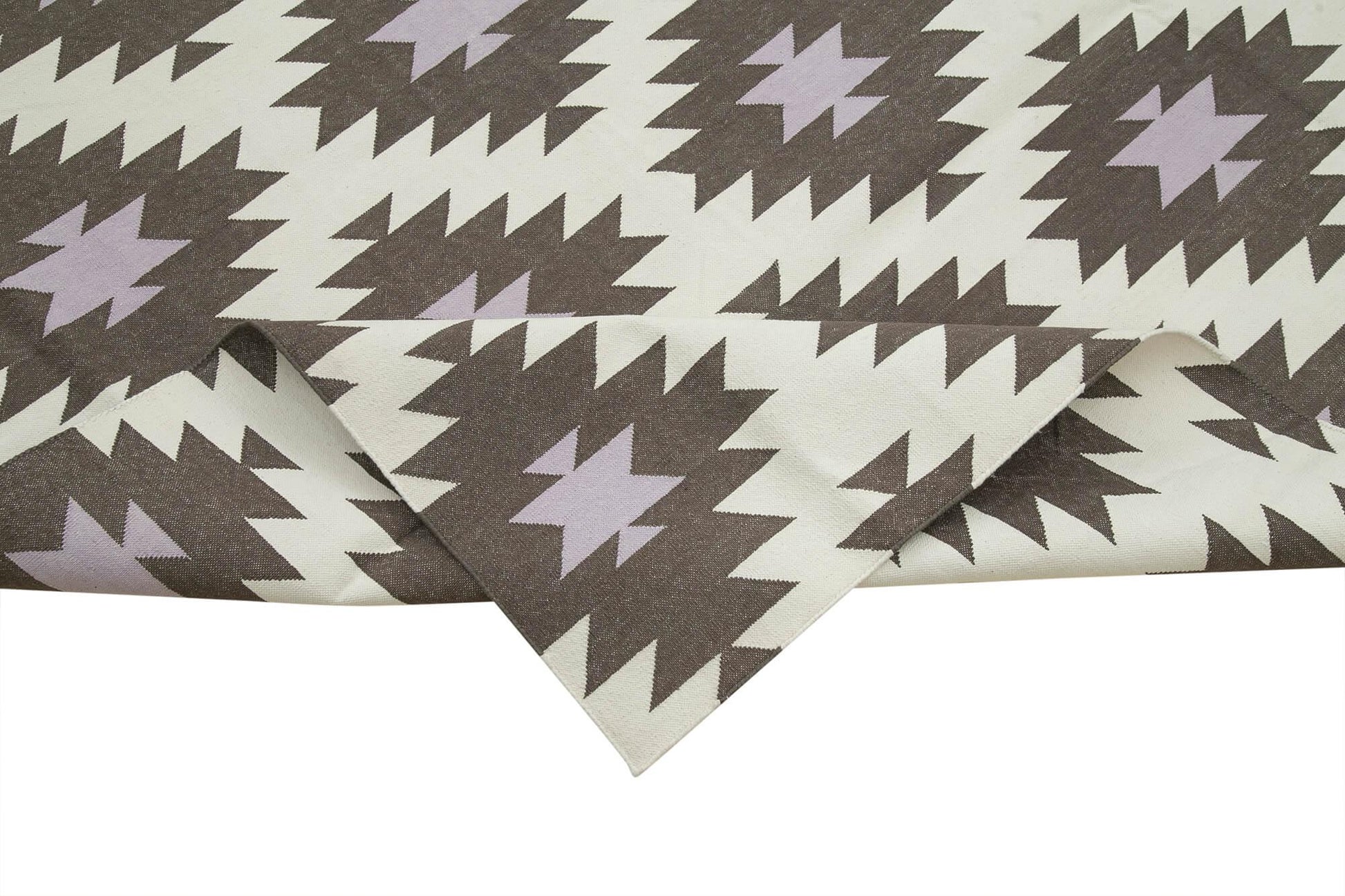 Geometric Duri Kahverengi Geometrik Pamuk Yün El Dokuma Halısı 298x406 Agacan