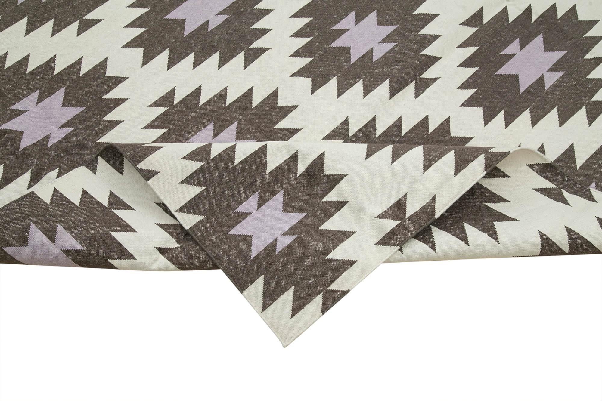 Geometric Duri Kahverengi Geometrik Pamuk Yün El Dokuma Halısı 298x406 Agacan