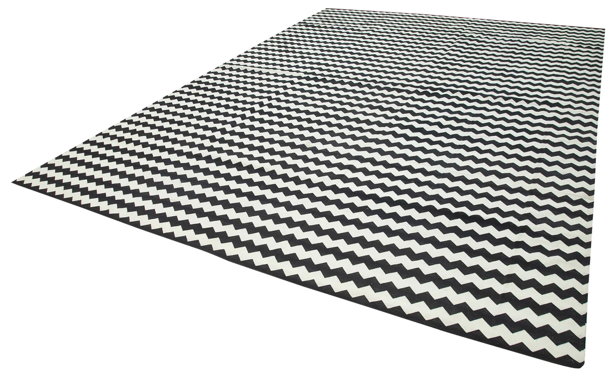 Geometric Duri Siyah Geometrik Pamuk Yün El Dokuma Halısı 301x421 Agacan