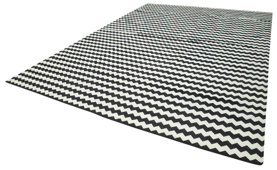 Geometric Duri Siyah Geometrik Pamuk Yün El Dokuma Halısı 301x421 Agacan