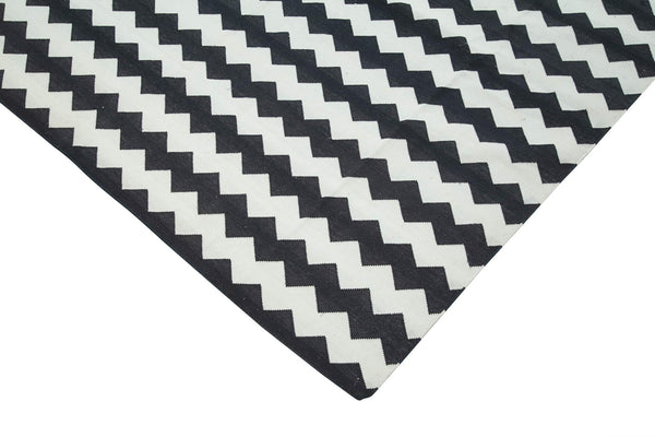 Geometric Duri Siyah Geometrik Pamuk Yün El Dokuma Halısı 301x421 Agacan