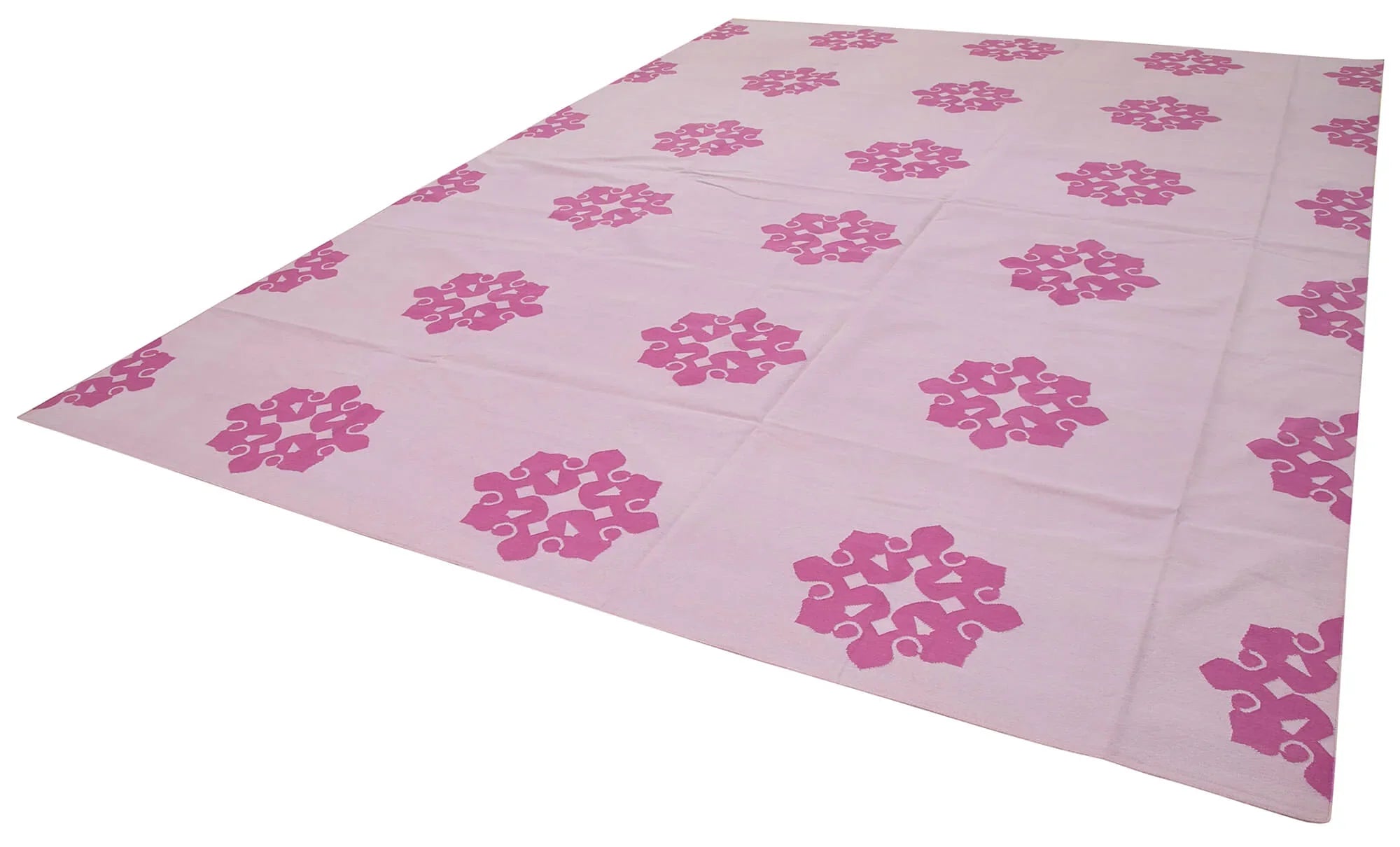 Geometric Duri Pembe Geometrik Pamuk Yün El Dokuma Halısı 312x418 Agacan