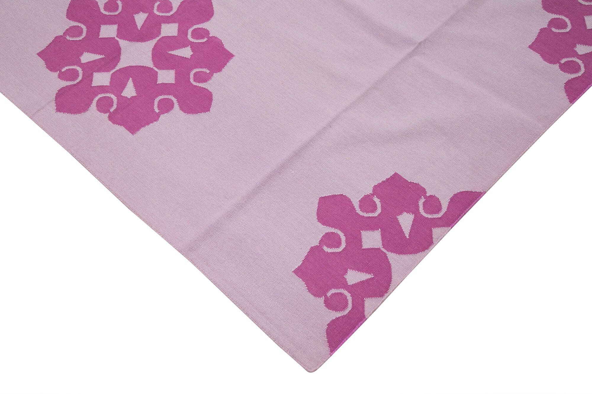 Geometric Duri Pembe Geometrik Pamuk Yün El Dokuma Halısı 312x418 Agacan