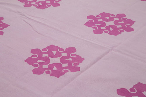 Geometric Duri Pembe Geometrik Pamuk Yün El Dokuma Halısı 312x418 Agacan