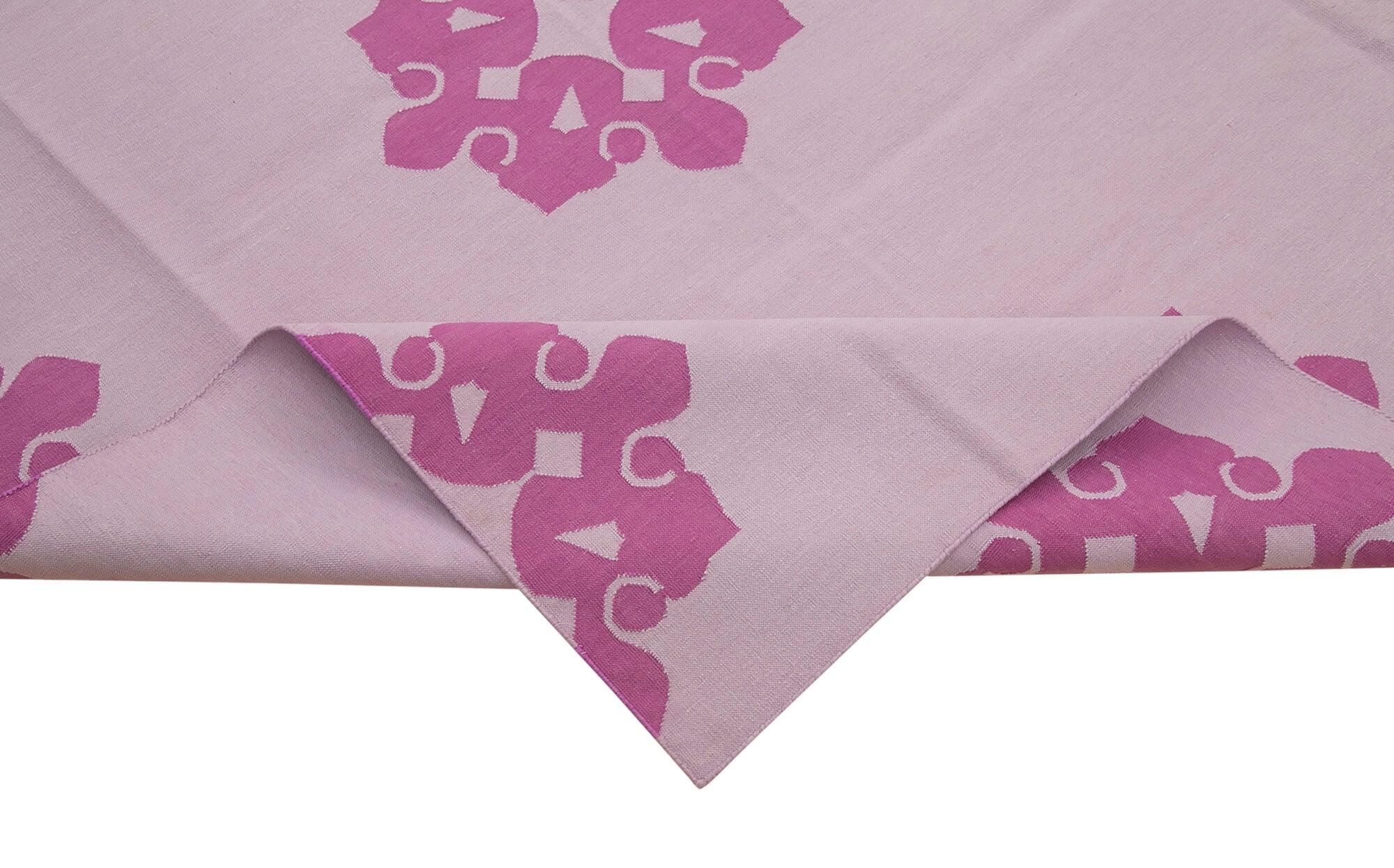 Geometric Duri Pembe Geometrik Pamuk Yün El Dokuma Halısı 312x418 Agacan