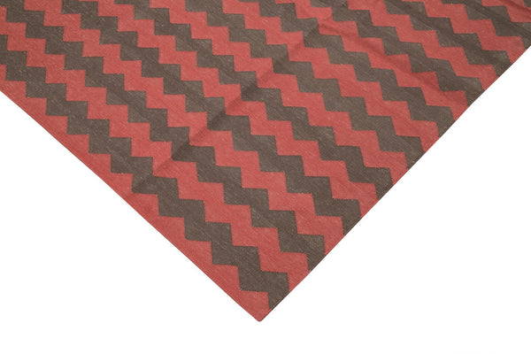 Geometric Duri Kahverengi Geometrik Pamuk Yün El Dokuma Halısı 306x418 Agacan