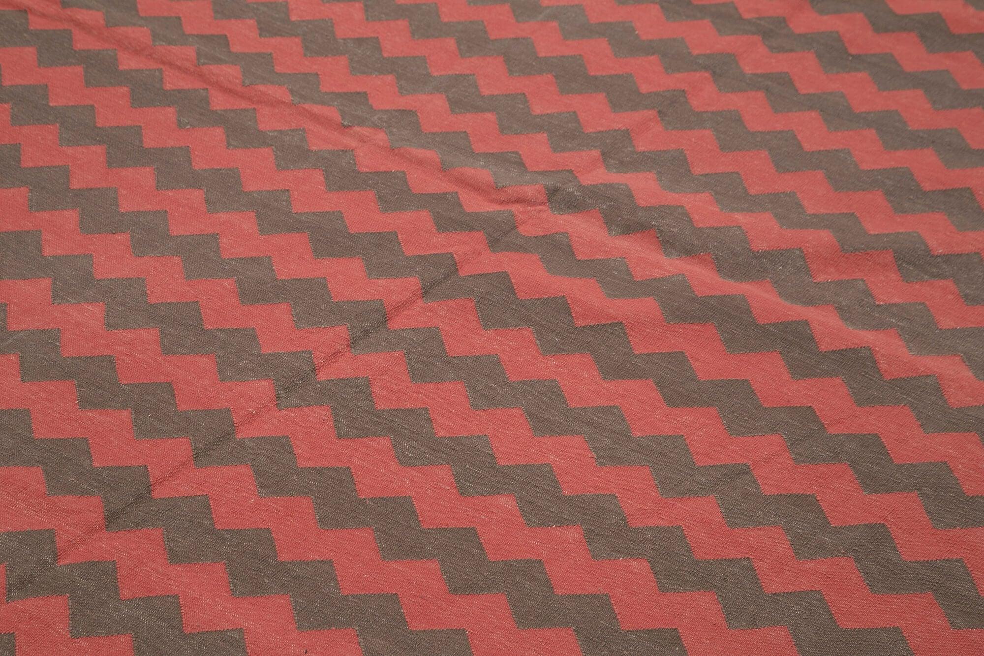 Geometric Duri Kahverengi Geometrik Pamuk Yün El Dokuma Halısı 306x418 Agacan