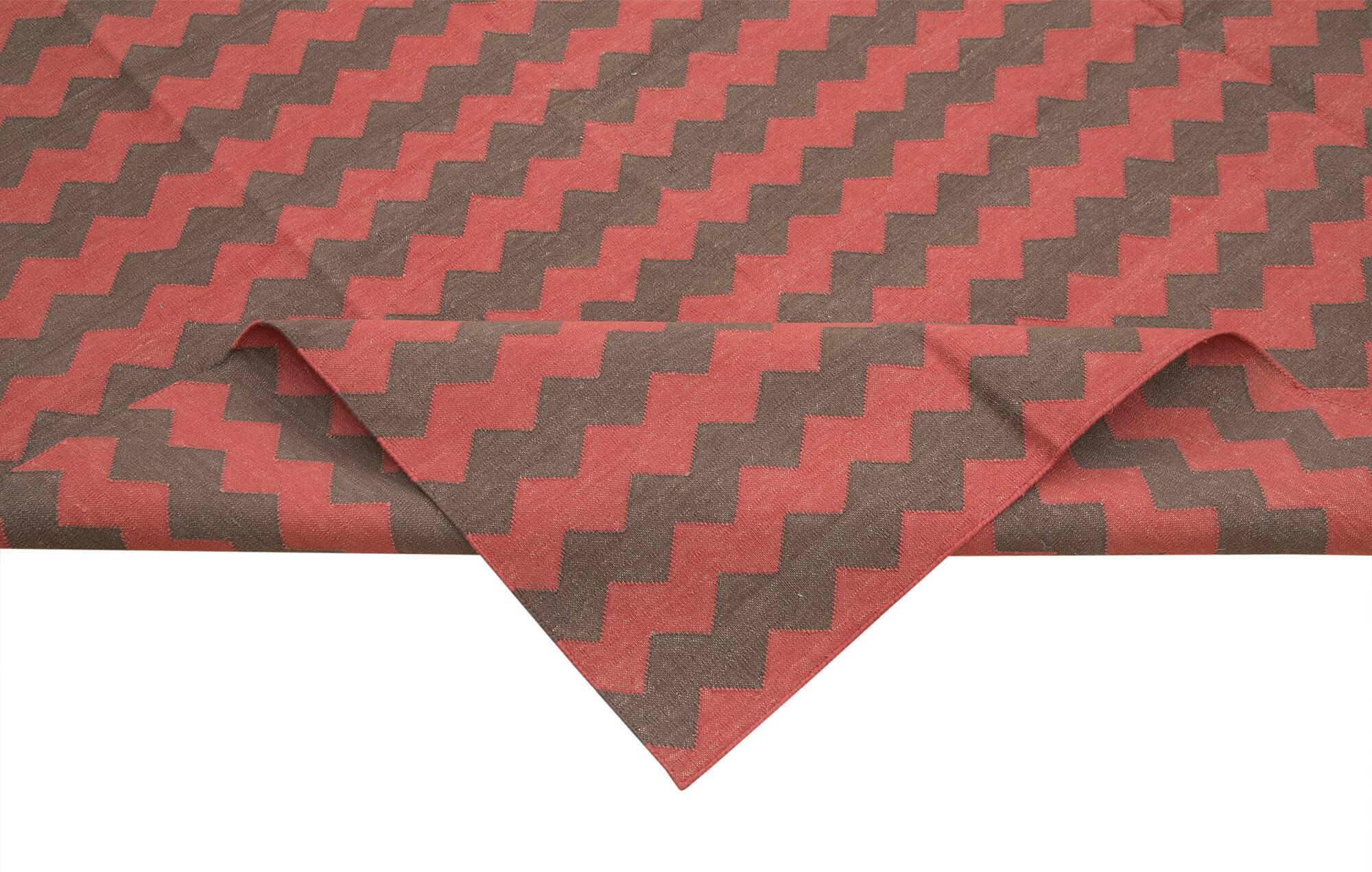 Geometric Duri Kahverengi Geometrik Pamuk Yün El Dokuma Halısı 306x418 Agacan