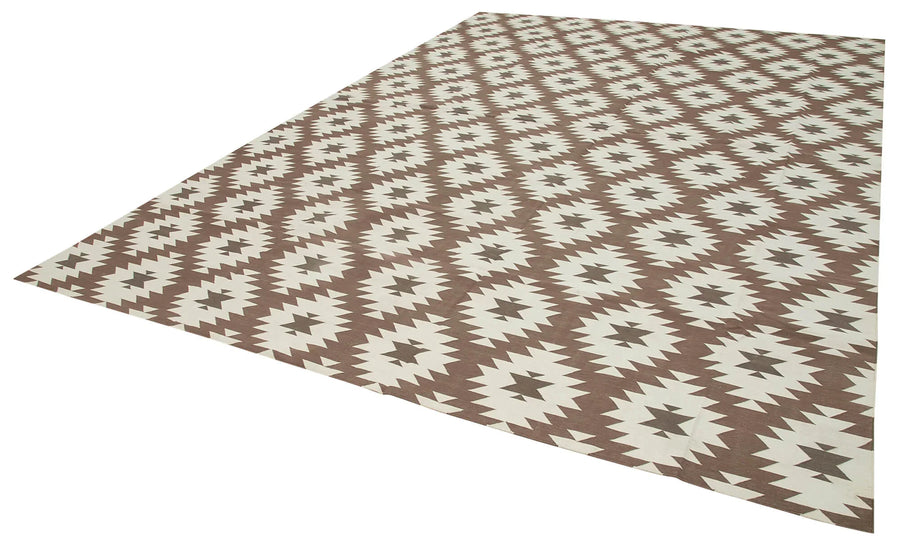 Geometric Duri Kahverengi Geometrik Pamuk Yün El Dokuma Halısı 302x421 Agacan