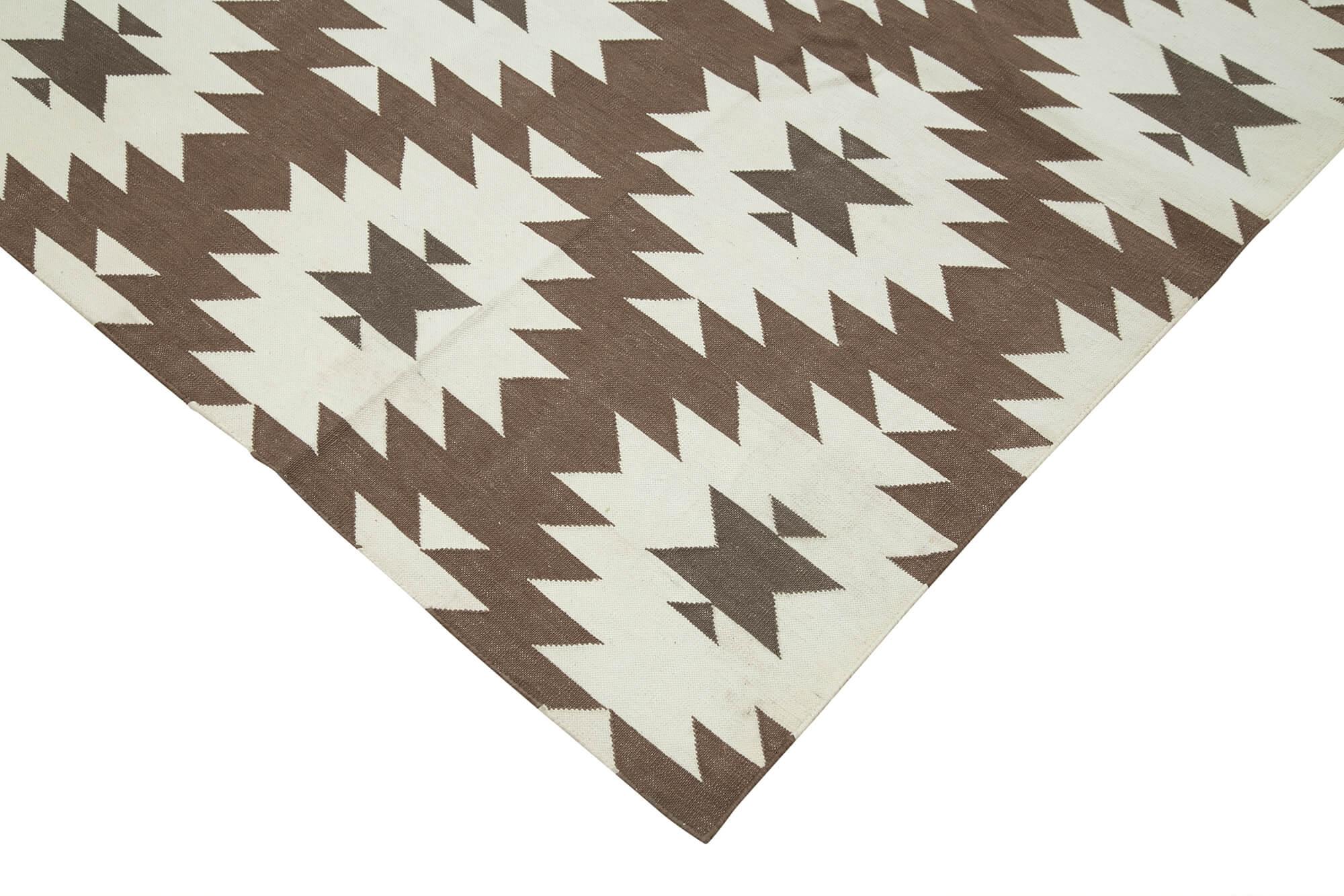Geometric Duri Kahverengi Geometrik Pamuk Yün El Dokuma Halısı 302x421 Agacan