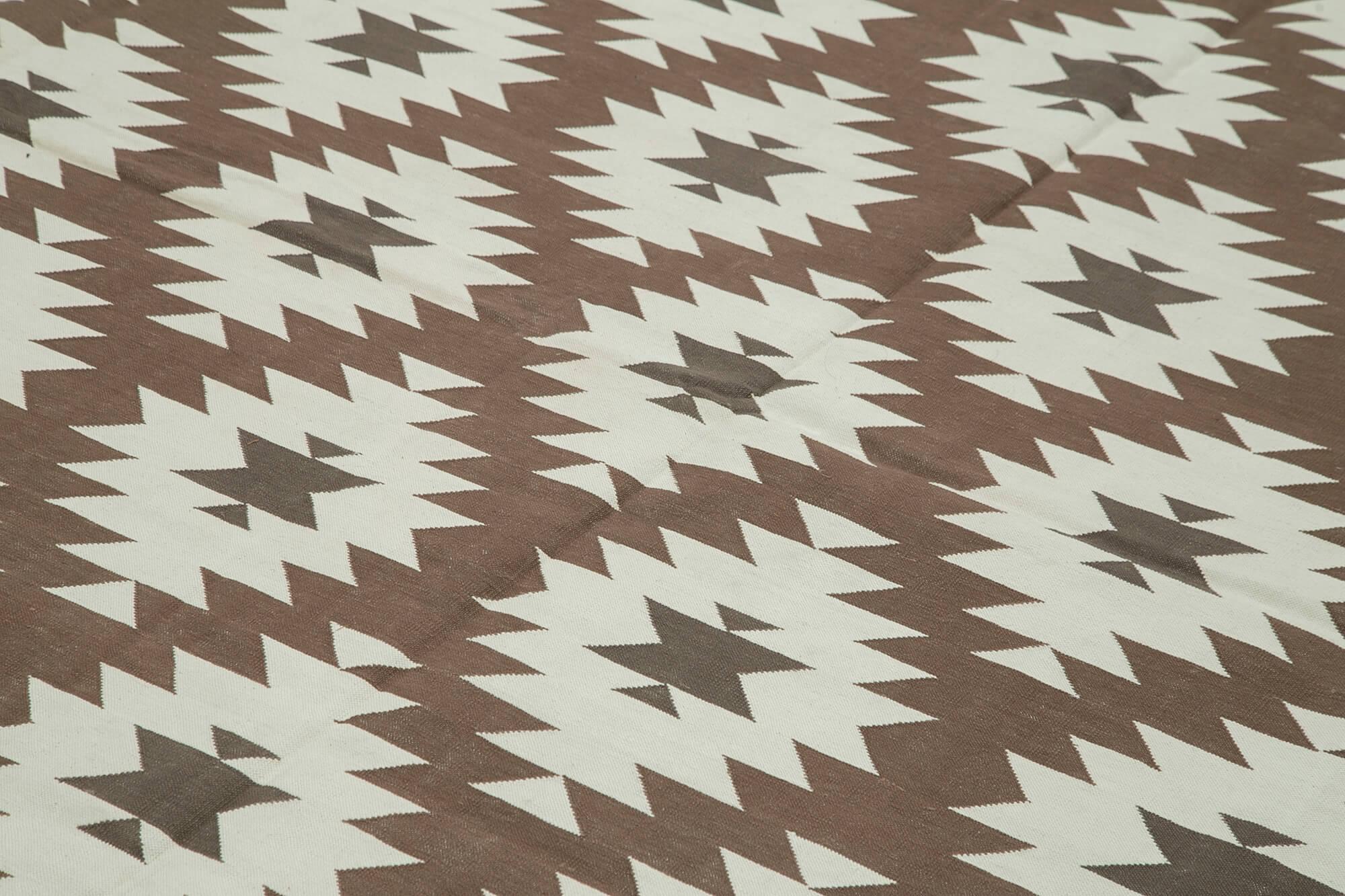 Geometric Duri Kahverengi Geometrik Pamuk Yün El Dokuma Halısı 302x421 Agacan