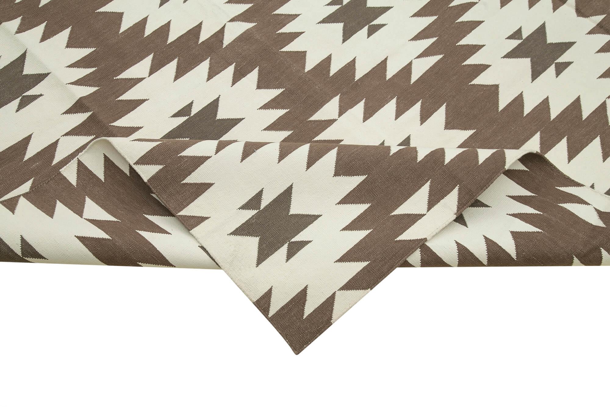 Geometric Duri Kahverengi Geometrik Pamuk Yün El Dokuma Halısı 302x421 Agacan