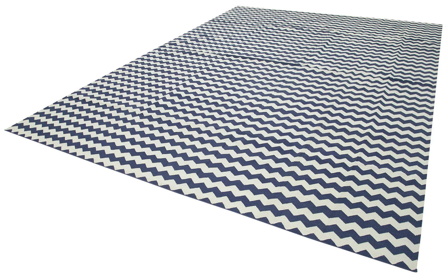 Geometric Duri Mavi Geometrik Pamuk Yün El Dokuma Halısı 302x422 Agacan