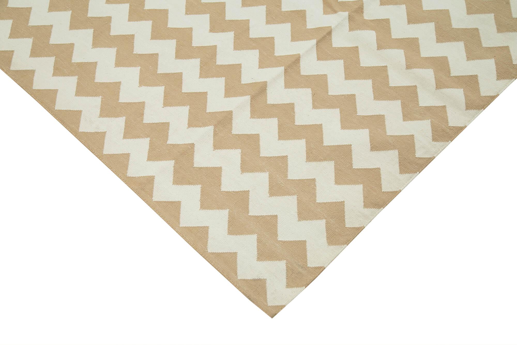 Geometric Duri Bej Geometrik Pamuk Yün El Dokuma Halısı 304x413 Agacan