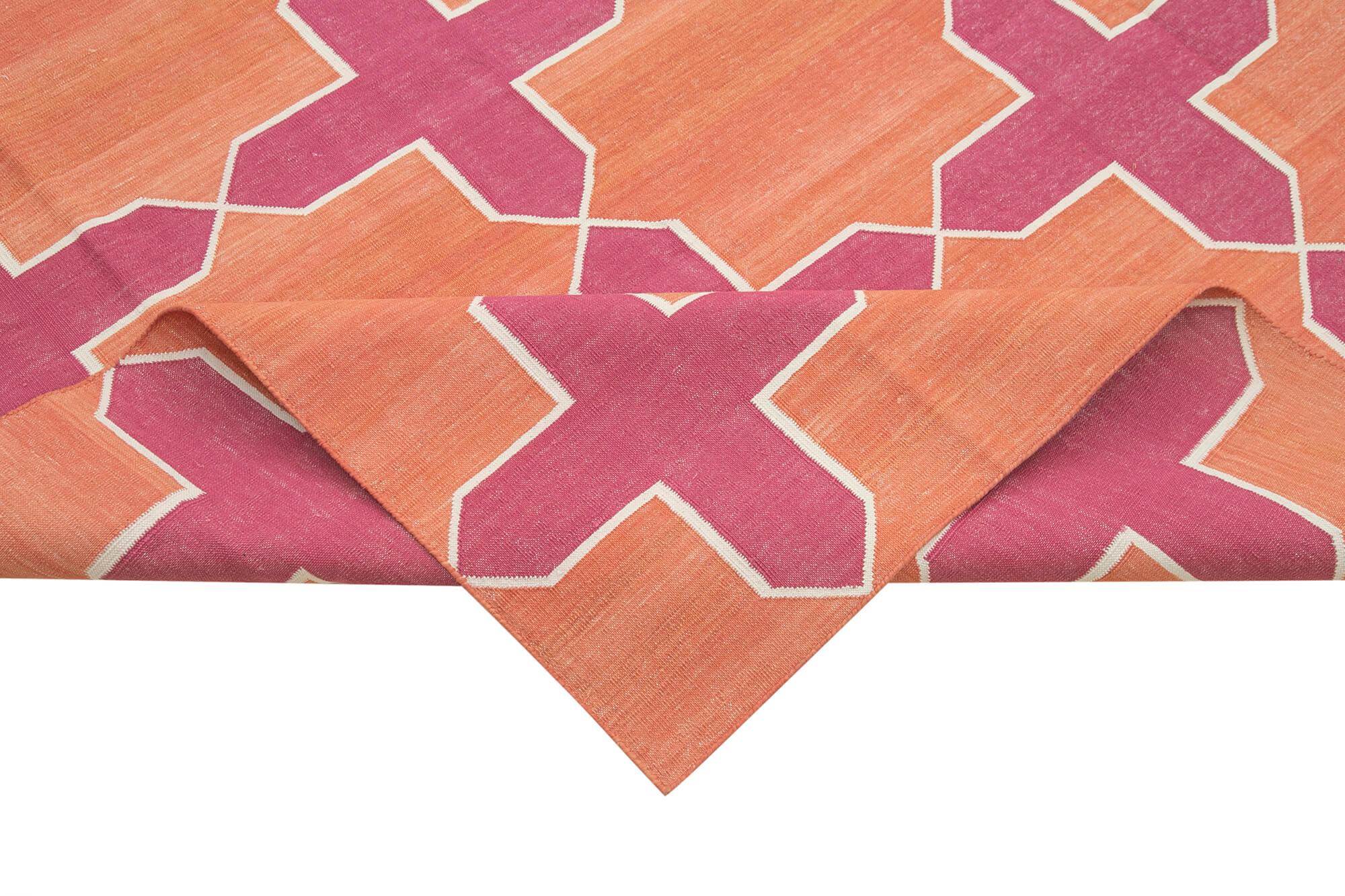 Geometric Duri Turuncu Geometrik Pamuk Yün El Dokuma Halısı 314x430 Agacan