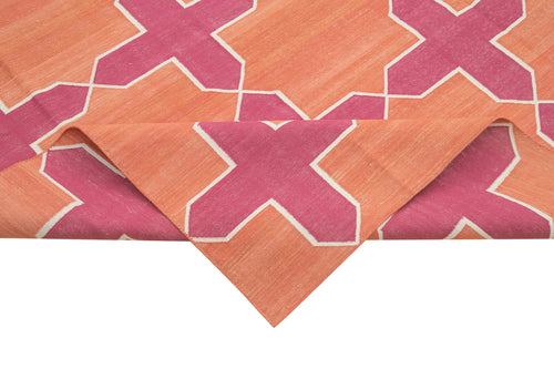 Geometric Duri Turuncu Geometrik Pamuk Yün El Dokuma Halısı 314x430 Agacan