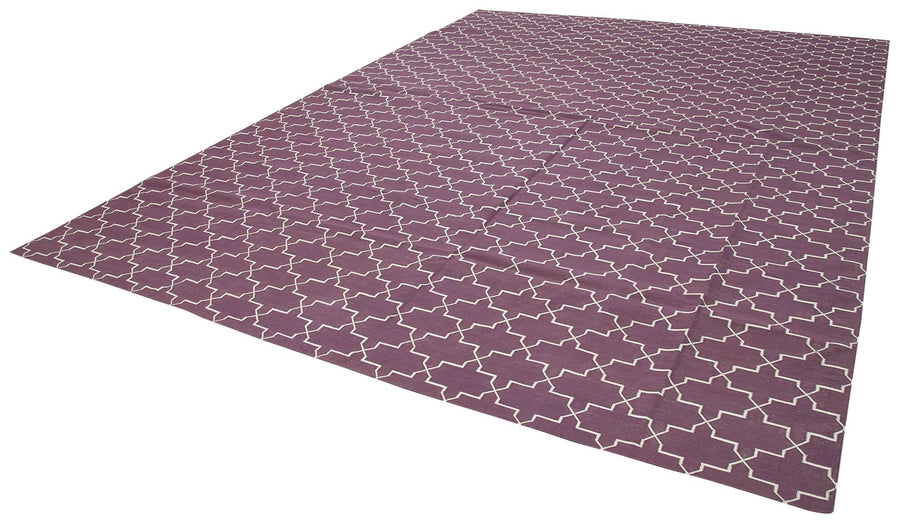 Geometric Duri Mor Geometrik Pamuk Yün El Dokuma Halısı 310x418 Agacan
