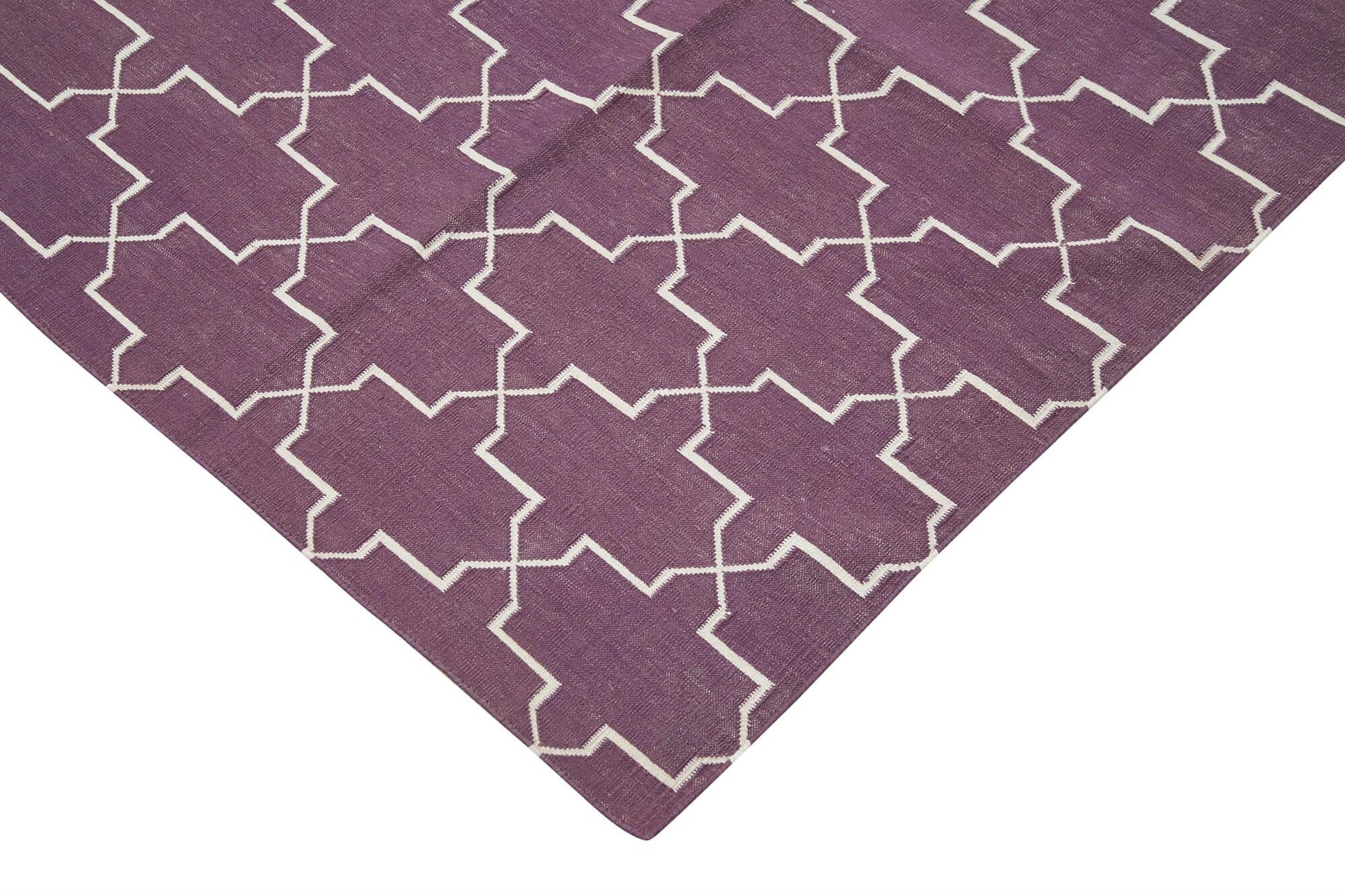 Geometric Duri Mor Geometrik Pamuk Yün El Dokuma Halısı 310x418 Agacan