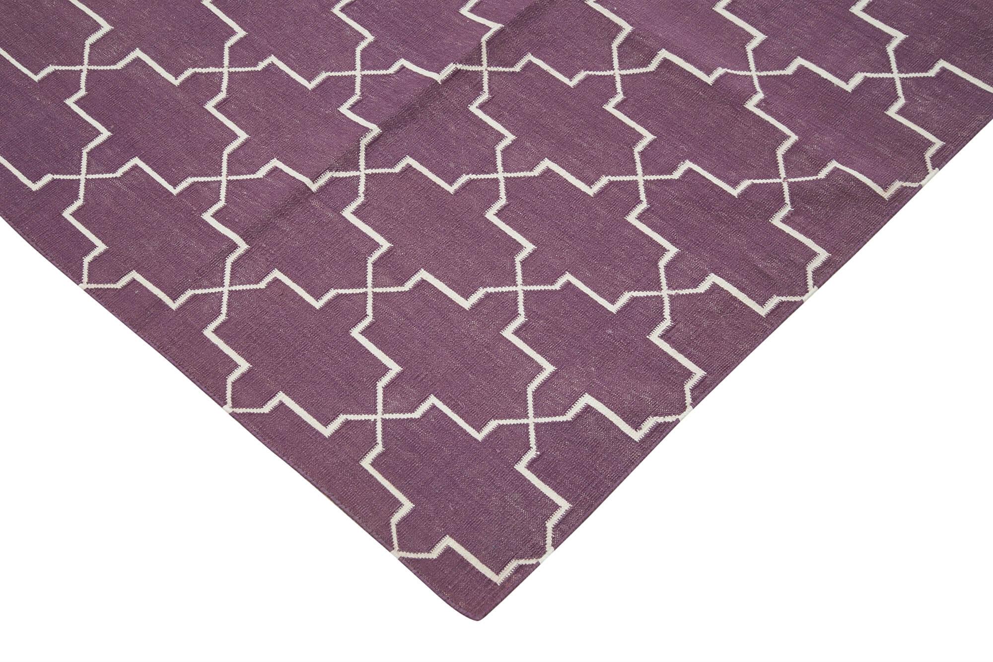 Geometric Duri Mor Geometrik Pamuk Yün El Dokuma Halısı 310x418 Agacan