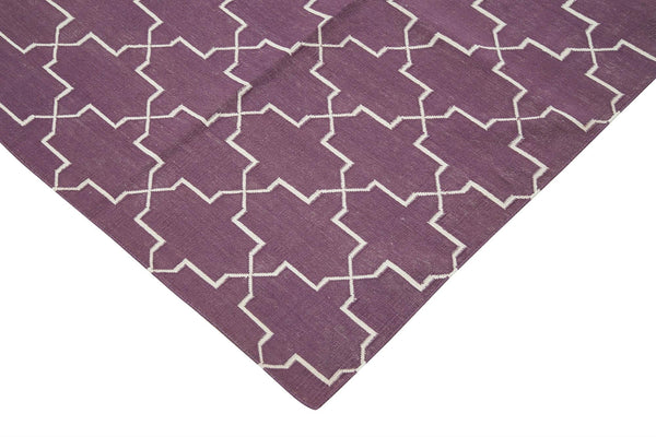 Geometric Duri Mor Geometrik Pamuk Yün El Dokuma Halısı 310x418 Agacan