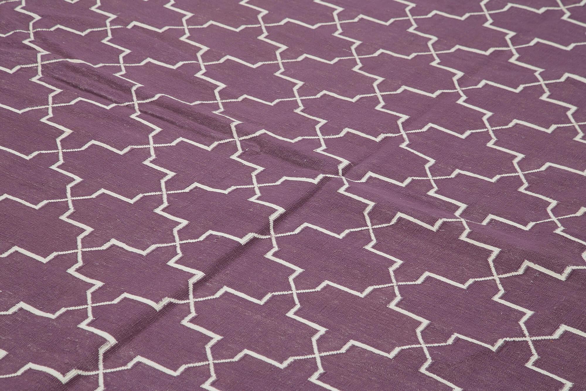 Geometric Duri Mor Geometrik Pamuk Yün El Dokuma Halısı 310x418 Agacan