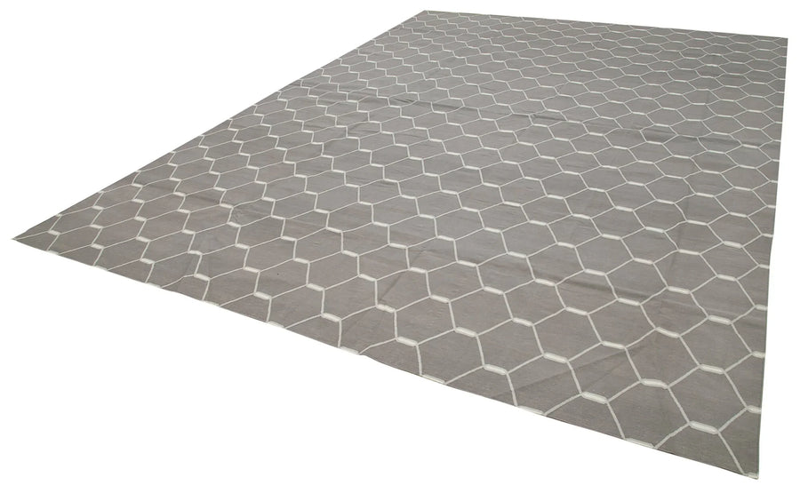 Geometric Duri Gri Geometrik Pamuk Yün El Dokuma Halısı 310x422 Agacan