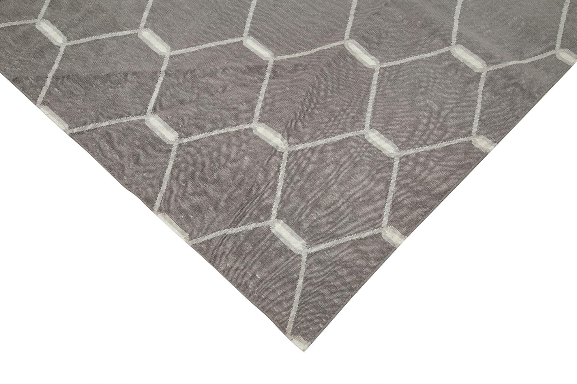 Geometric Duri Gri Geometrik Pamuk Yün El Dokuma Halısı 310x422 Agacan