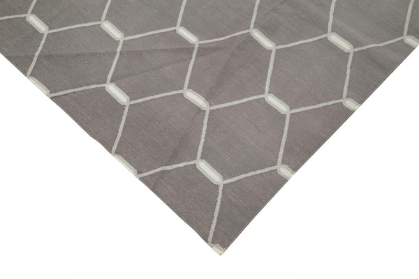 Geometric Duri Gri Geometrik Pamuk Yün El Dokuma Halısı 310x422 Agacan