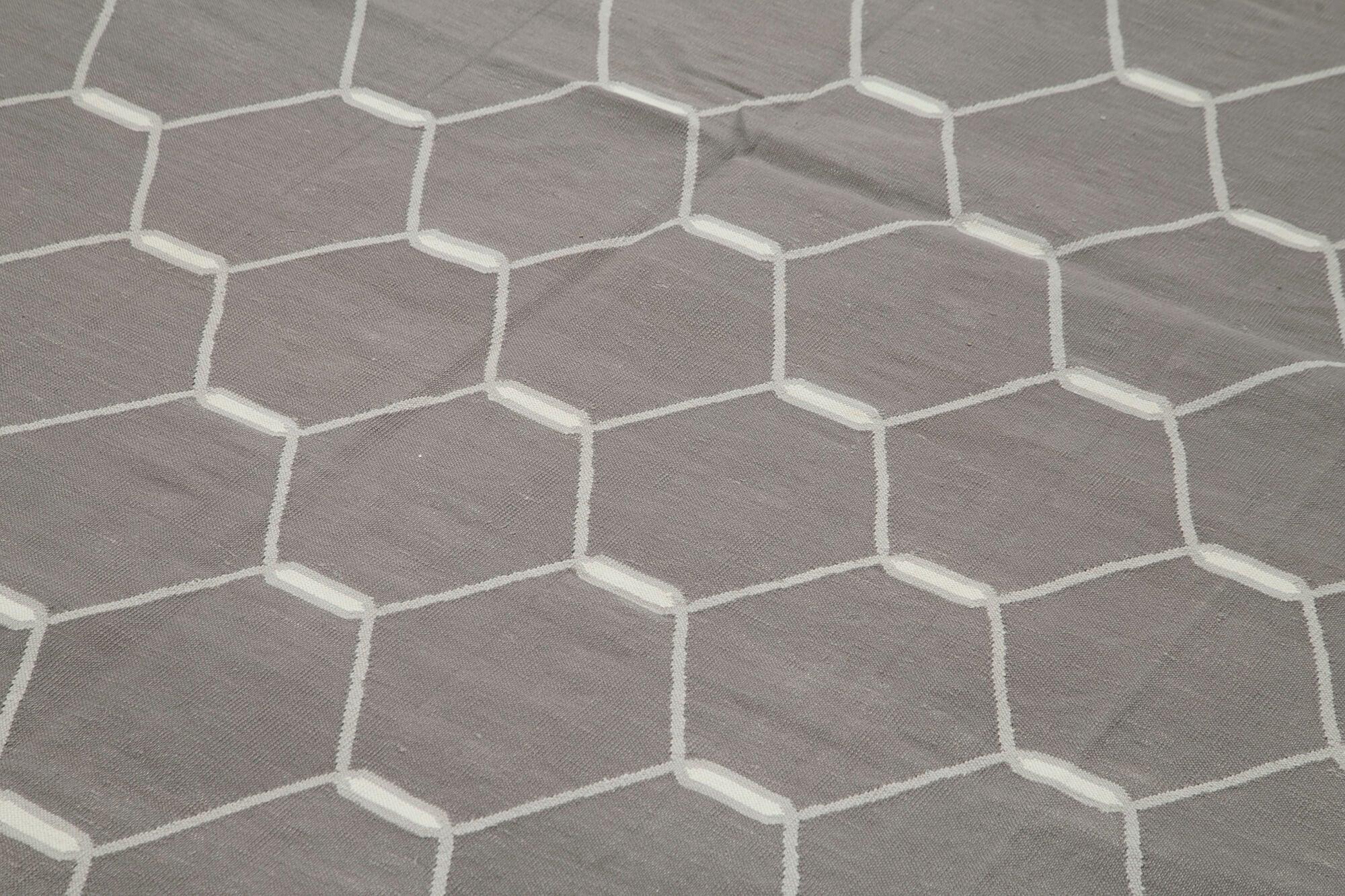 Geometric Duri Gri Geometrik Pamuk Yün El Dokuma Halısı 310x422 Agacan