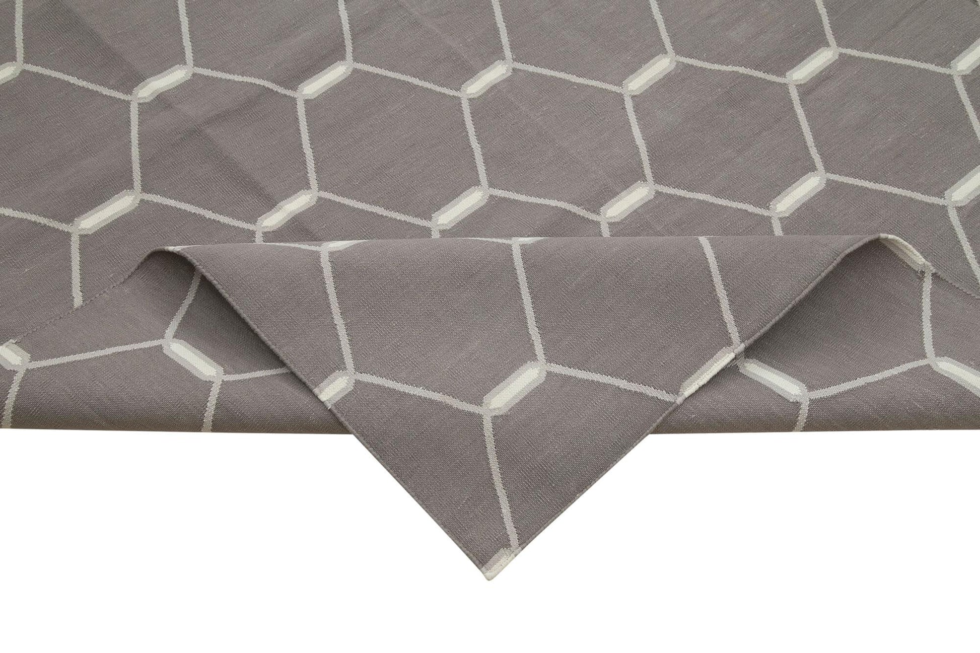 Geometric Duri Gri Geometrik Pamuk Yün El Dokuma Halısı 310x422 Agacan
