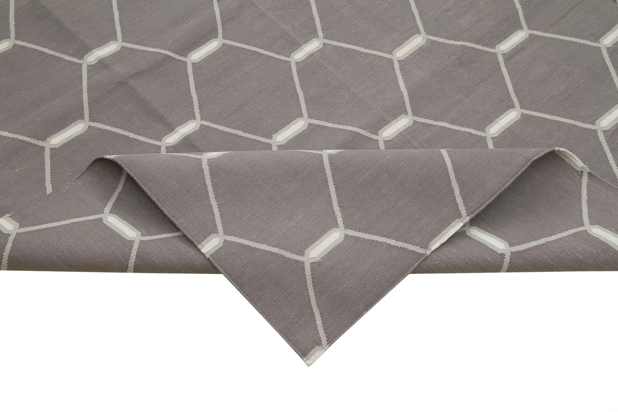 Geometric Duri Gri Geometrik Pamuk Yün El Dokuma Halısı 310x422 Agacan