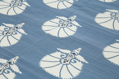 Geometric Duri Mavi Geometrik Pamuk Yün El Dokuma Halısı 309x430 Agacan