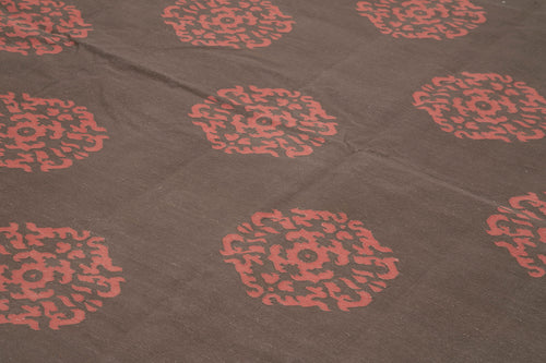 Geometric Duri Kahverengi Geometrik Pamuk Yün El Dokuma Halısı 312x420 Agacan