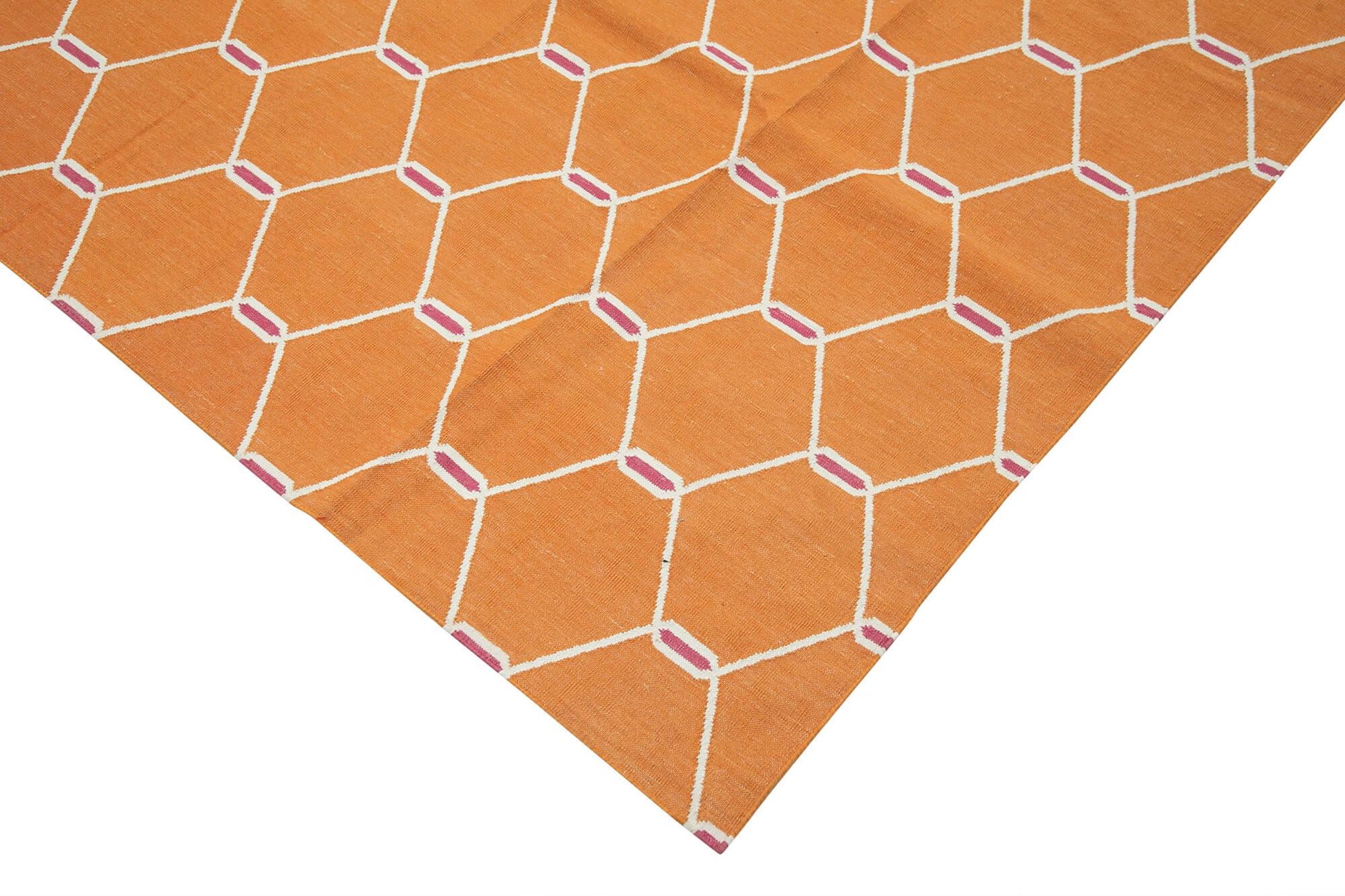 Geometric Duri Turuncu Geometrik Pamuk Yün El Dokuma Halısı 310x421 Agacan
