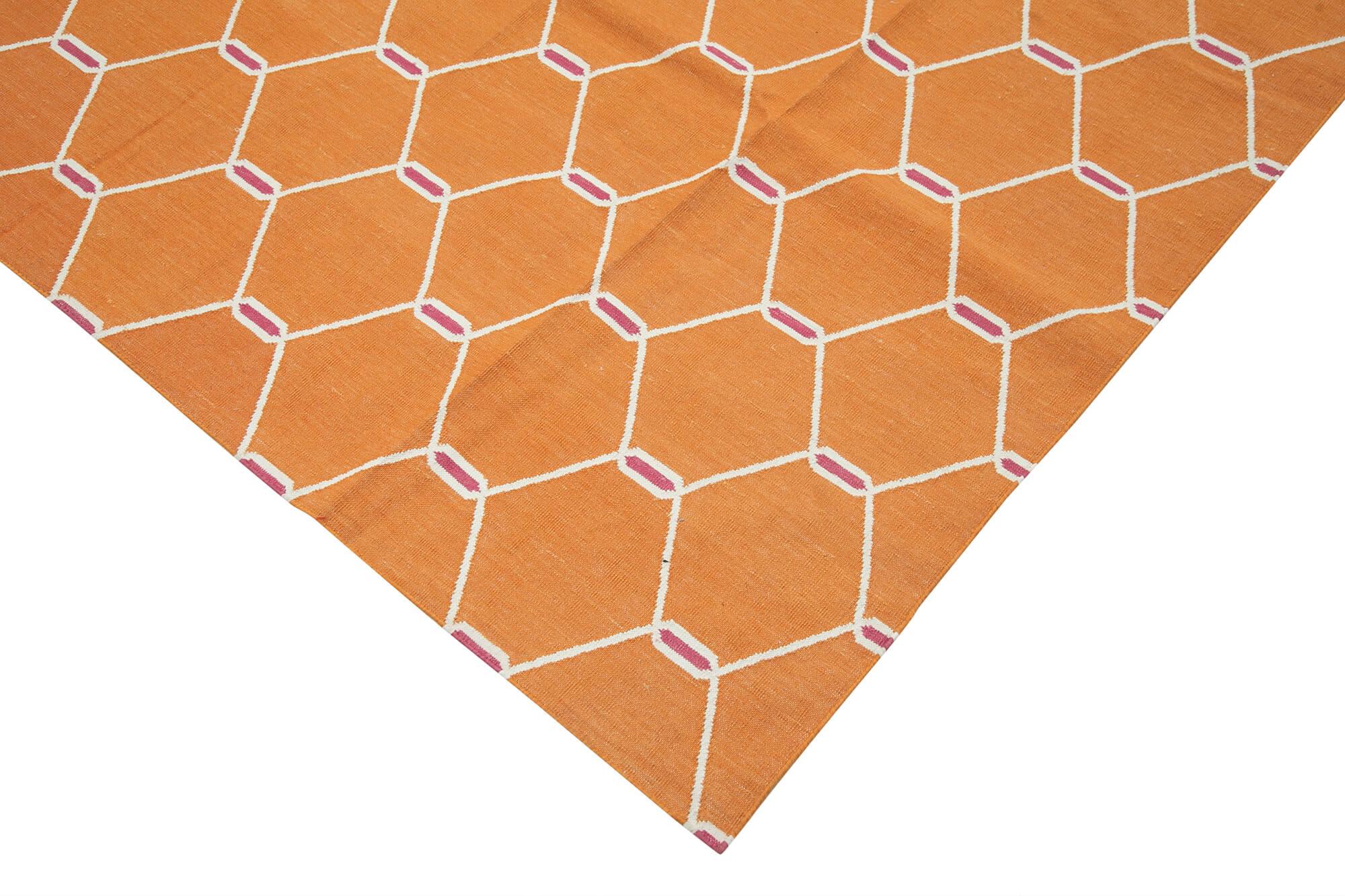 Geometric Duri Turuncu Geometrik Pamuk Yün El Dokuma Halısı 310x421 Agacan