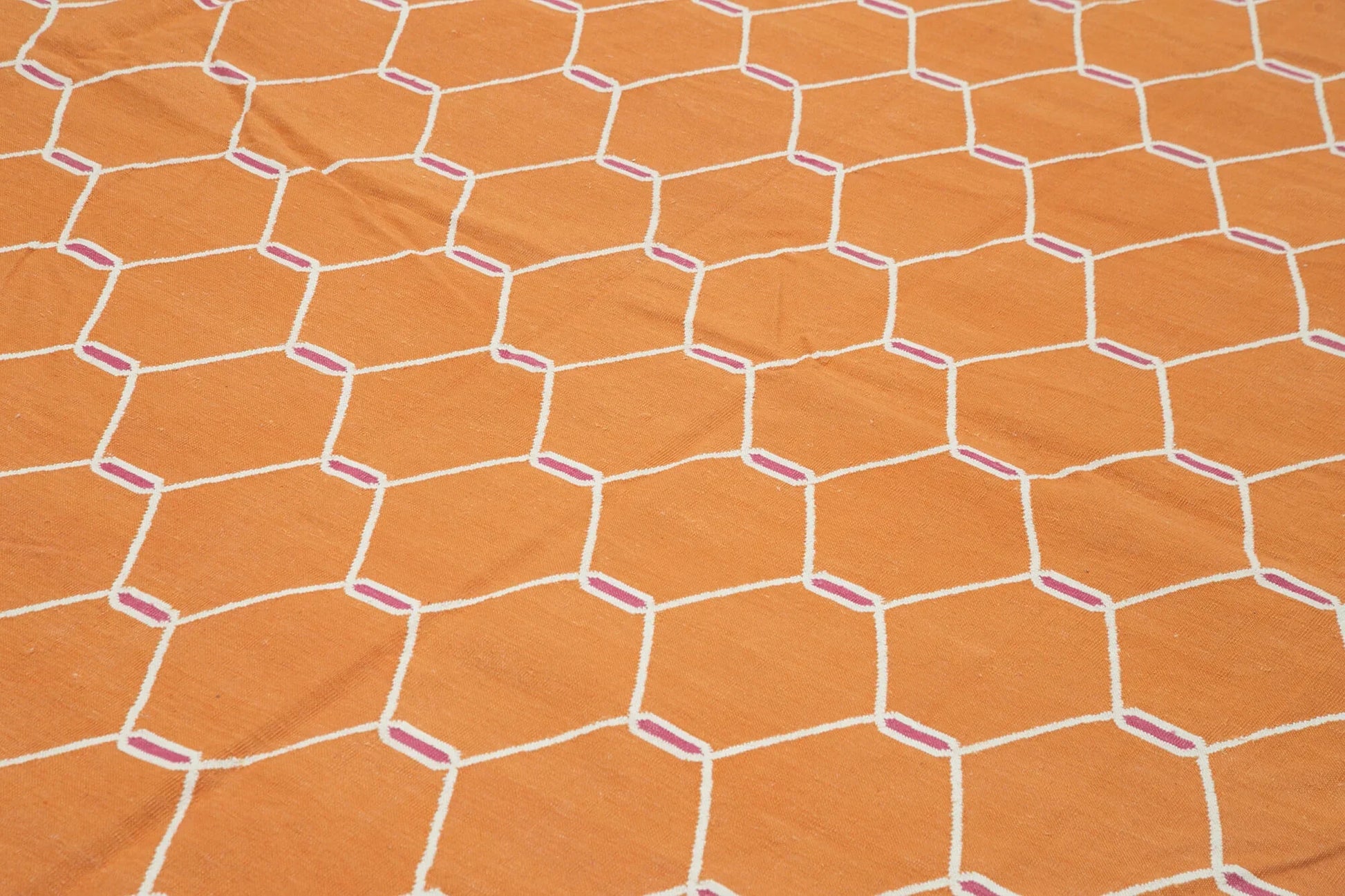 Geometric Duri Turuncu Geometrik Pamuk Yün El Dokuma Halısı 310x421 Agacan