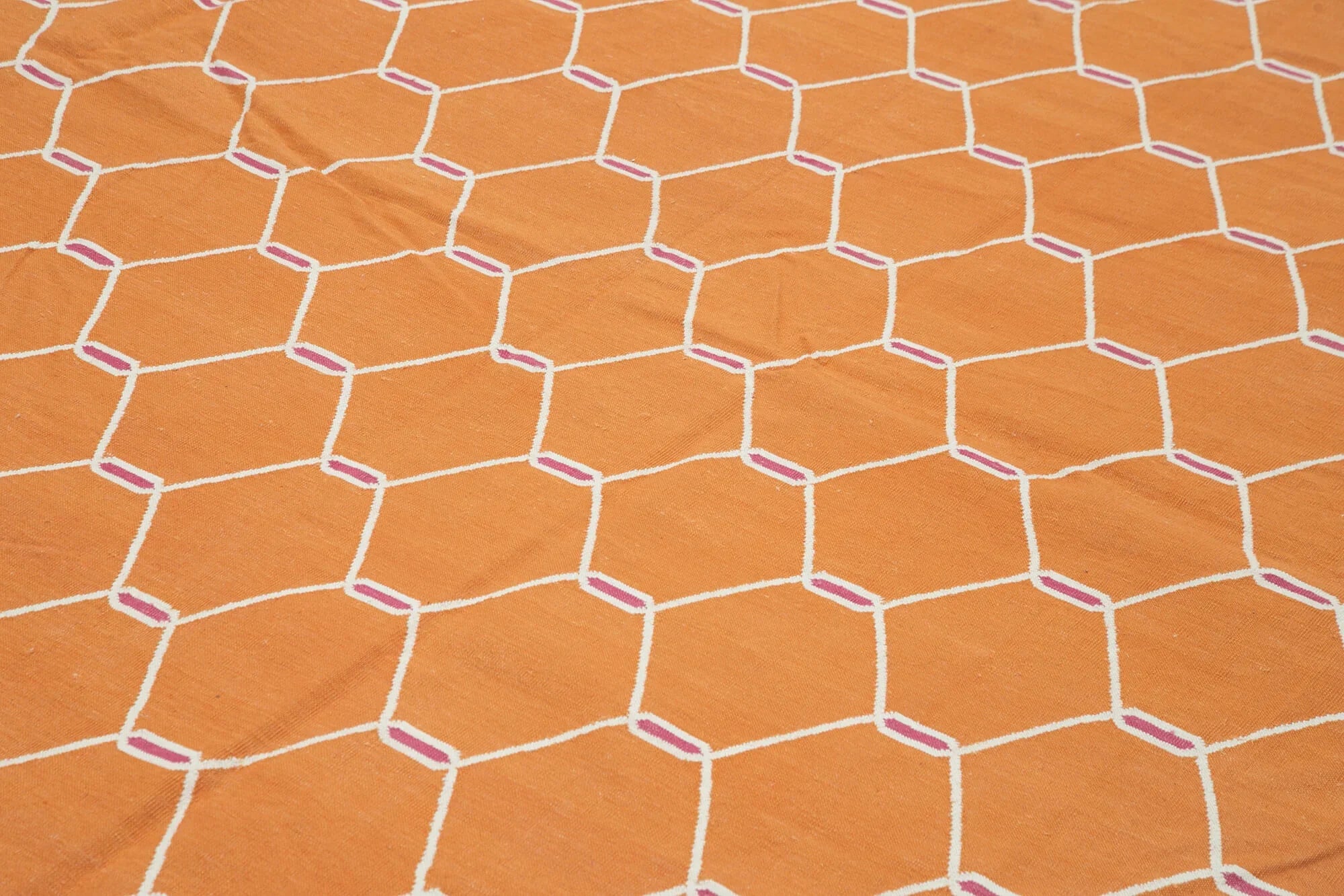 Geometric Duri Turuncu Geometrik Pamuk Yün El Dokuma Halısı 310x421 Agacan