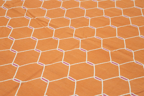 Geometric Duri Turuncu Geometrik Pamuk Yün El Dokuma Halısı 310x421 Agacan