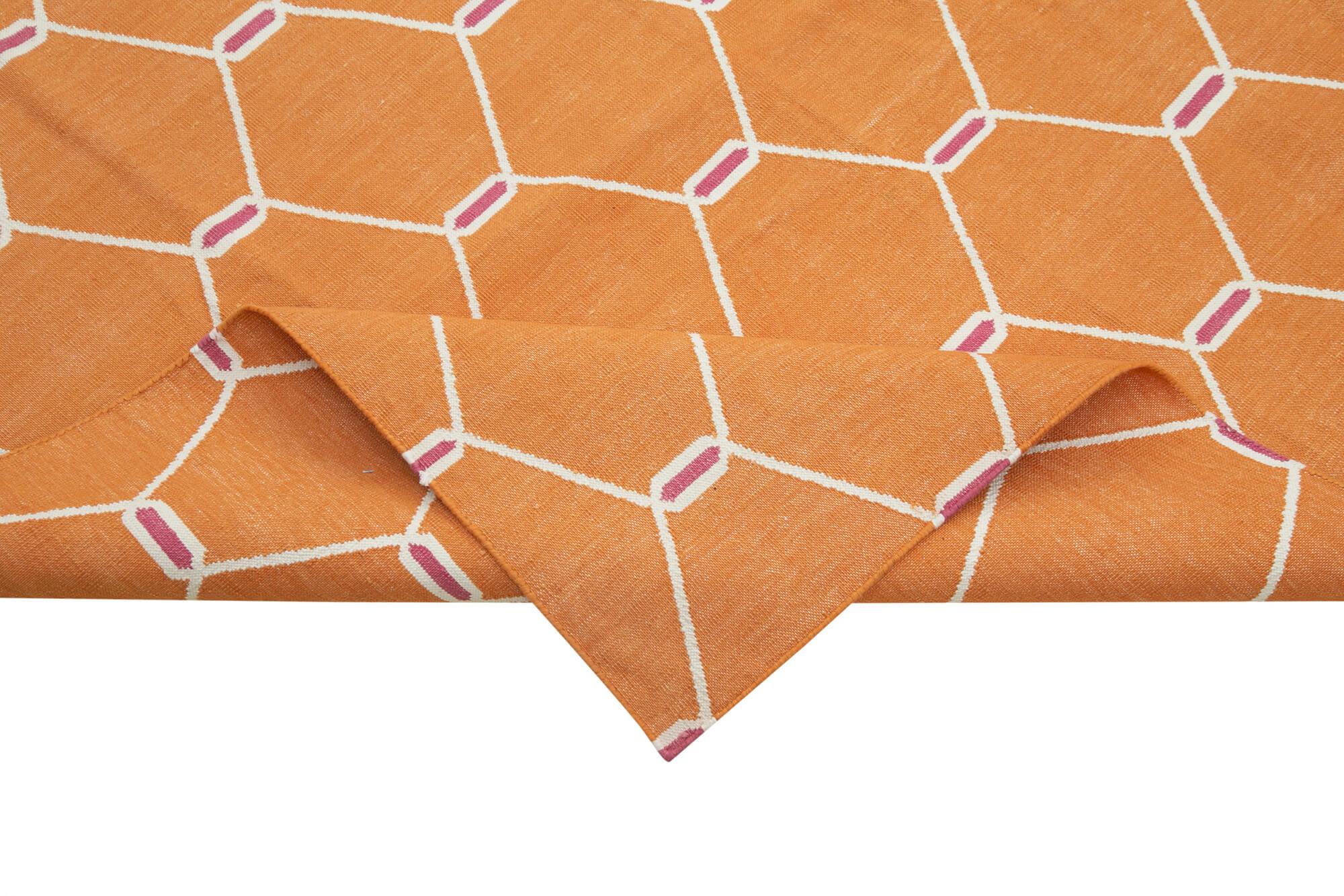 Geometric Duri Turuncu Geometrik Pamuk Yün El Dokuma Halısı 310x421 Agacan