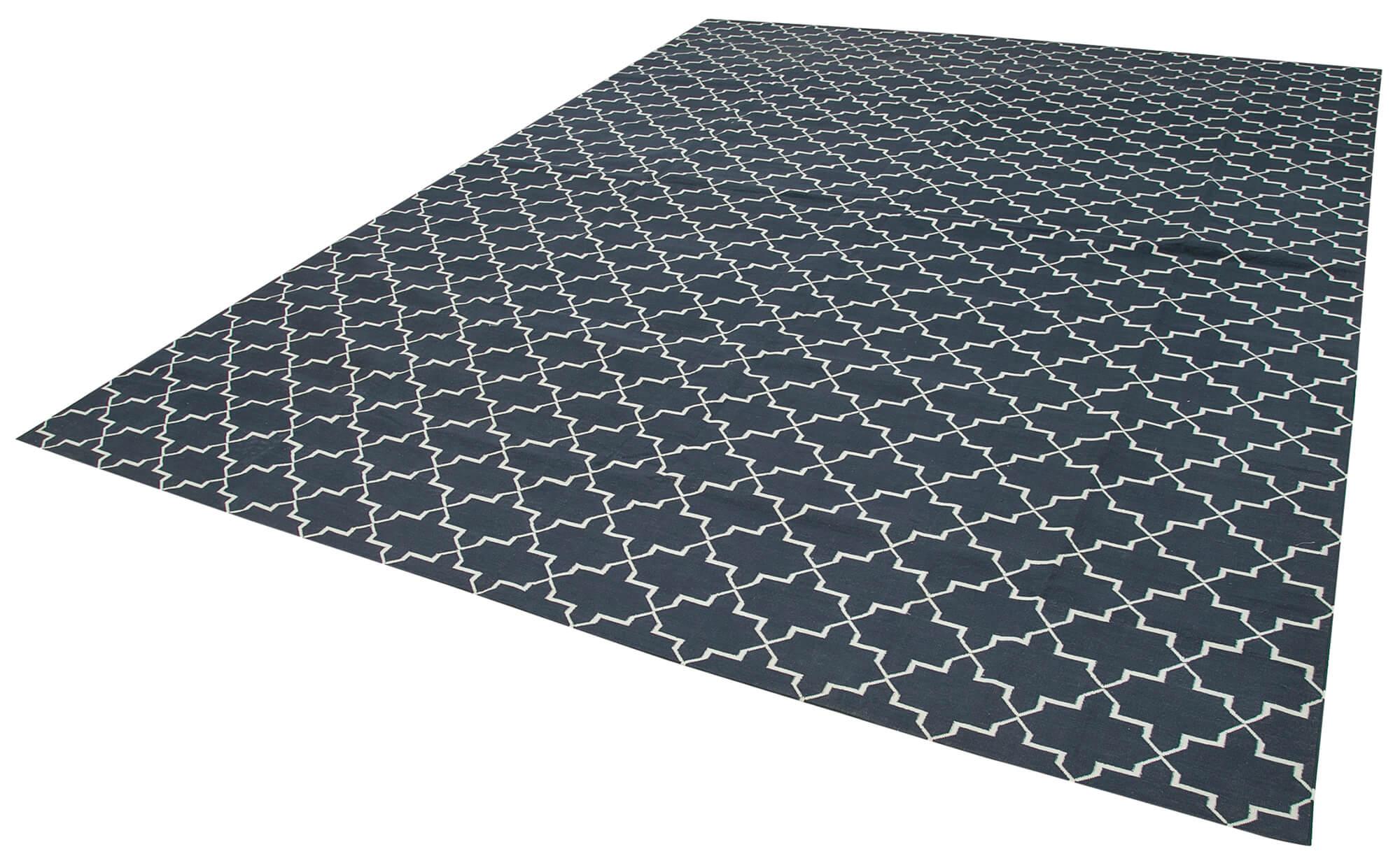 Geometric Duri Siyah Geometrik Pamuk Yün El Dokuma Halısı 280x365 Agacan