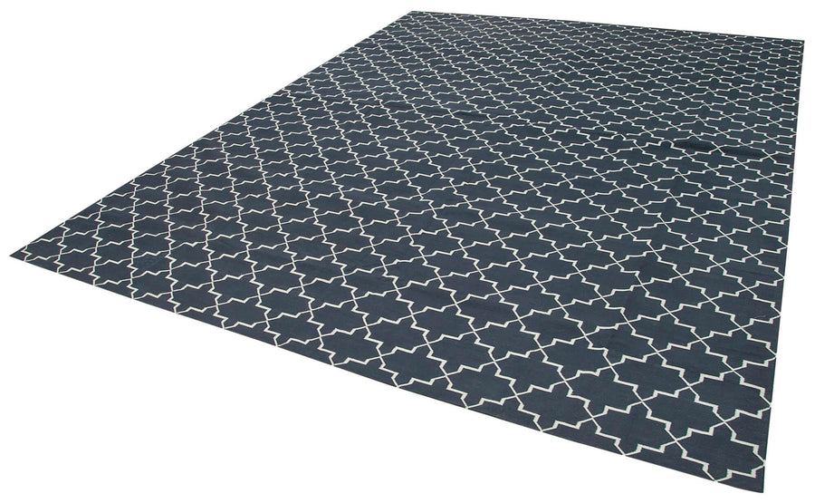 Geometric Duri Siyah Geometrik Pamuk Yün El Dokuma Halısı 280x365 Agacan