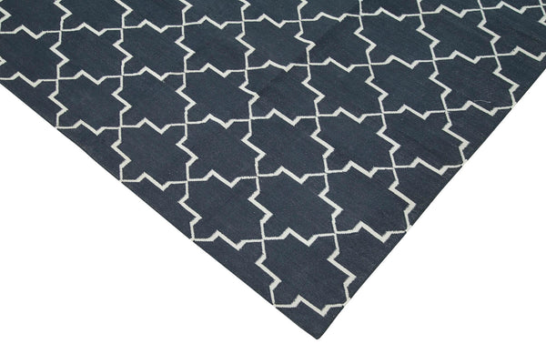 Geometric Duri Siyah Geometrik Pamuk Yün El Dokuma Halısı 280x365 Agacan