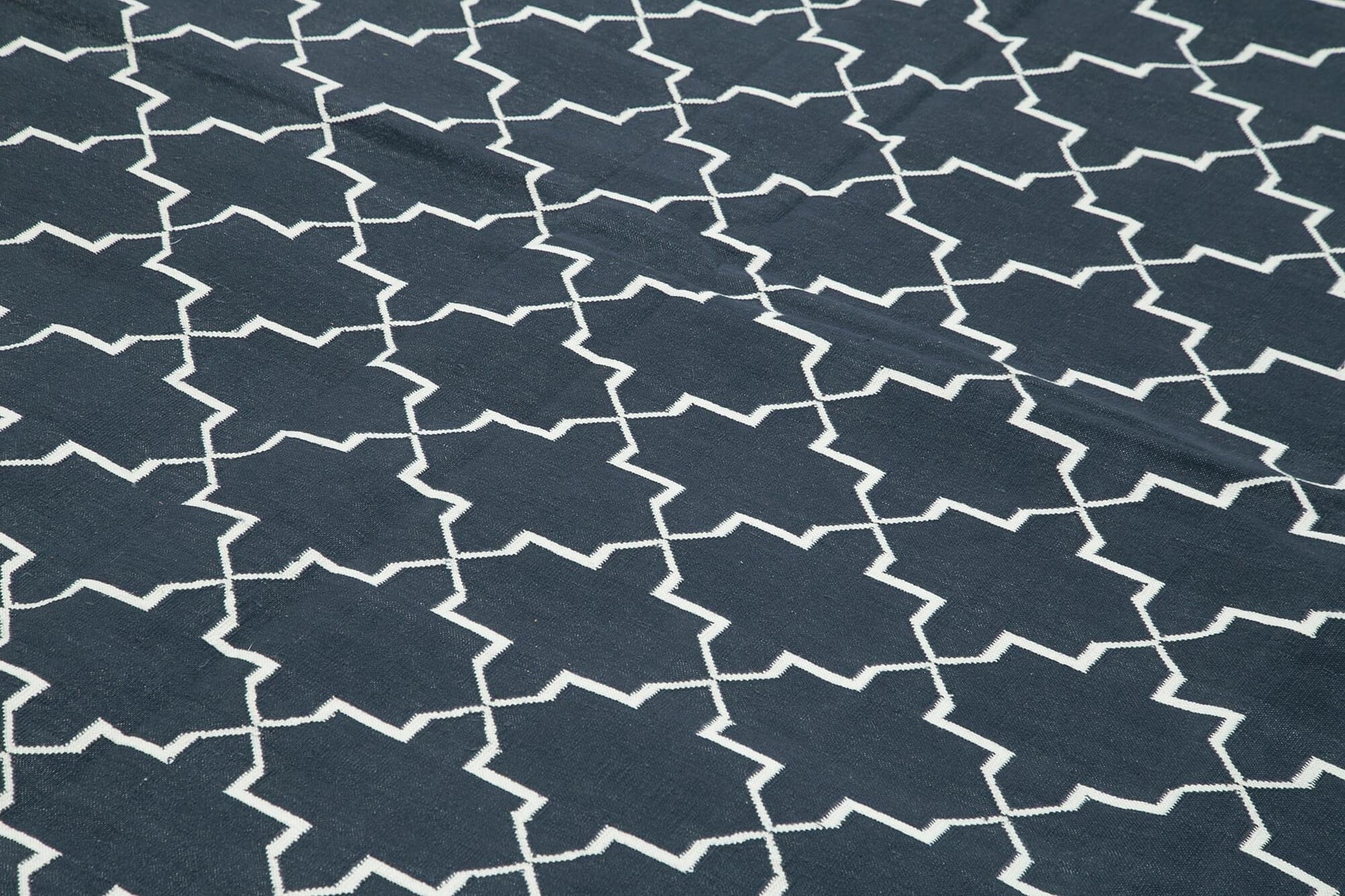 Geometric Duri Siyah Geometrik Pamuk Yün El Dokuma Halısı 280x365 Agacan