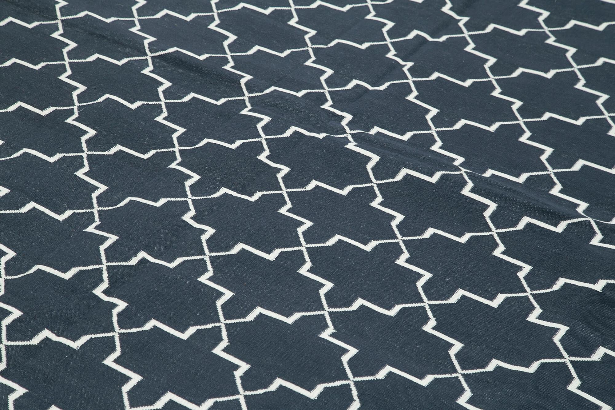 Geometric Duri Siyah Geometrik Pamuk Yün El Dokuma Halısı 280x365 Agacan