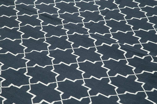 Geometric Duri Siyah Geometrik Pamuk Yün El Dokuma Halısı 280x365 Agacan