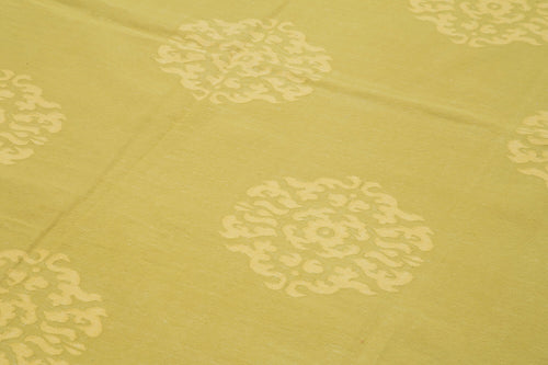 Geometric Duri Sarı Geometrik Pamuk Yün El Dokuma Halısı 220x404 Agacan