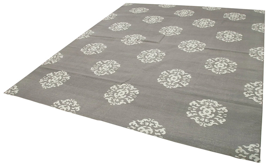 Geometric Duri Gri Geometrik Pamuk Yün El Dokuma Halısı 244x290 Agacan