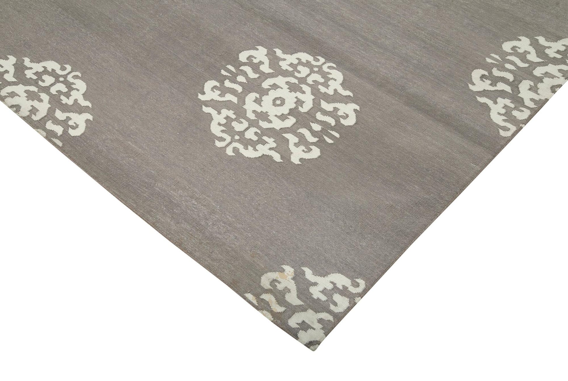 Geometric Duri Gri Geometrik Pamuk Yün El Dokuma Halısı 244x290 Agacan