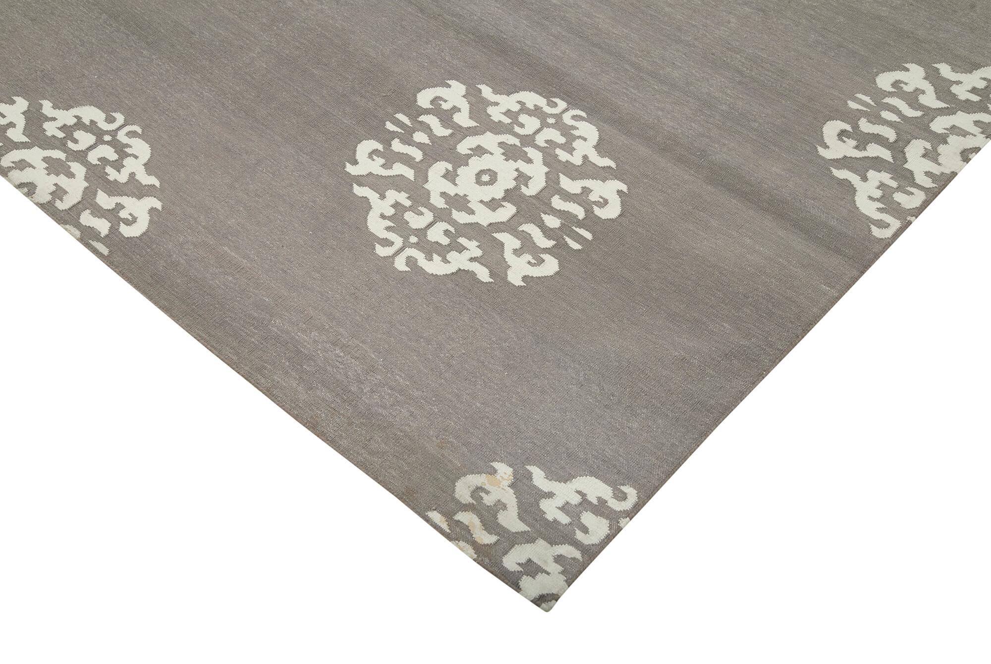 Geometric Duri Gri Geometrik Pamuk Yün El Dokuma Halısı 244x290 Agacan