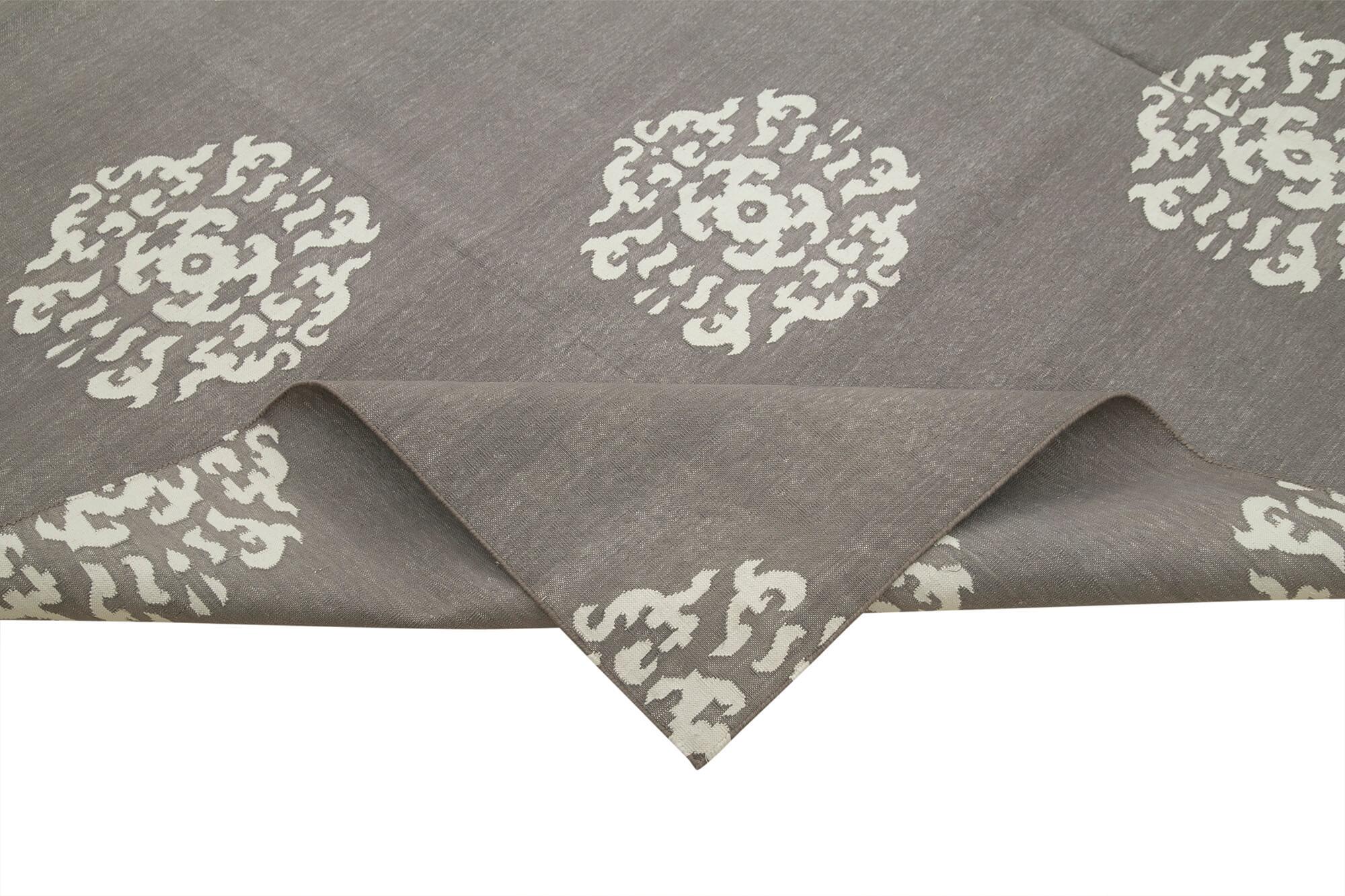Geometric Duri Gri Geometrik Pamuk Yün El Dokuma Halısı 244x290 Agacan
